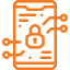 Icon of a mobile device with a lock symbol and connected nodes, representing mobile security or data protection on smartphones