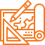 Icon of drafting tools including a pencil, ruler, and triangle on a blueprint, representing architecture, engineering, or design planning