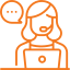 Icon of a person with a laptop and a speech bubble, representing customer support or remote assistance