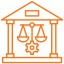 Icon of a courthouse with scales of justice, representing law, legal services and Law Firm IT Support