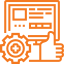 Computer screen with gear and thumbs-up, representing IT system health and client satisfaction