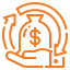 Icon of a hand holding a money bag with circular arrows around it, representing Budget Friendly