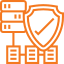 Icon of a network with a shield and checkmark, symbolizing secure network infrastructure or cybersecurity