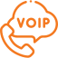 Icon depicting a phone handset and cloud labeled 'VOIP,' symbolizing cloud-based voice over IP services