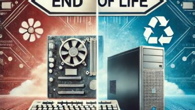 represents the transition from outdated, end-of-life technology to modern, updated IT equipment, emphasizing innovation and transformation