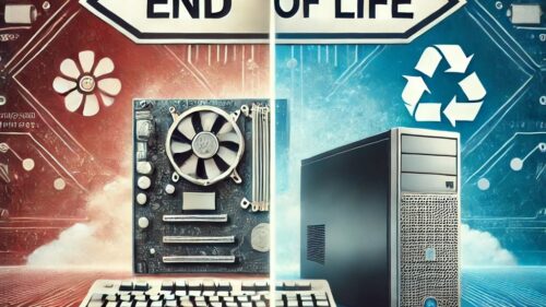 represents the transition from outdated, end-of-life technology to modern, updated IT equipment, emphasizing innovation and transformation