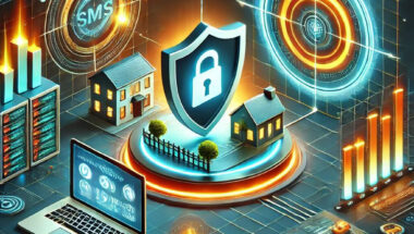 illustration showcasing network security tools in action, featuring a glowing firewall shield, a radar-like intrusion detection system, and a vulnerability scanner for small businesses