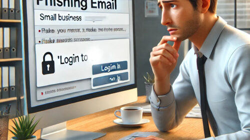 image showing a small business owner reviewing a phishing email